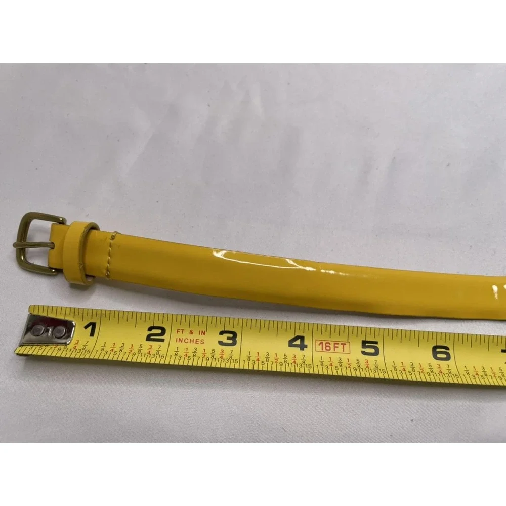J Crew Yellow Patent Leather Belt 36" Inches Thin Dainty Bold Statement Accent - Picture 6 of 9